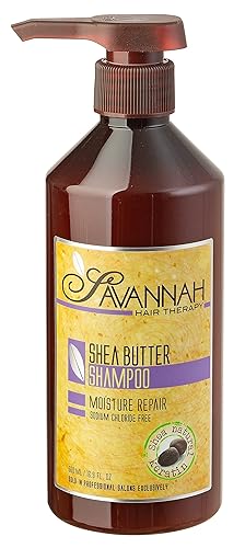 Savannah Hair Therapy Champú de manteca de karité cruda para cabello seco y dañado, hidratante, 16.9 onzas, queratina hidratante profunda, sin Savannah Hair Therapy Champú de manteca de karité cruda para cabello seco y dañado, hidratante, 16.9 onzas, queratina hidratante profunda, sin