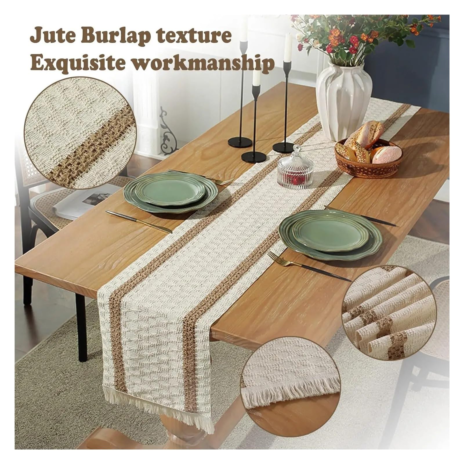 Tischdecke Läufer Tischläufer Handgefertigter Tischläufer mit Quasten for Esszimmer-Schlafzimmer-Dekoration(30 * 220cm)