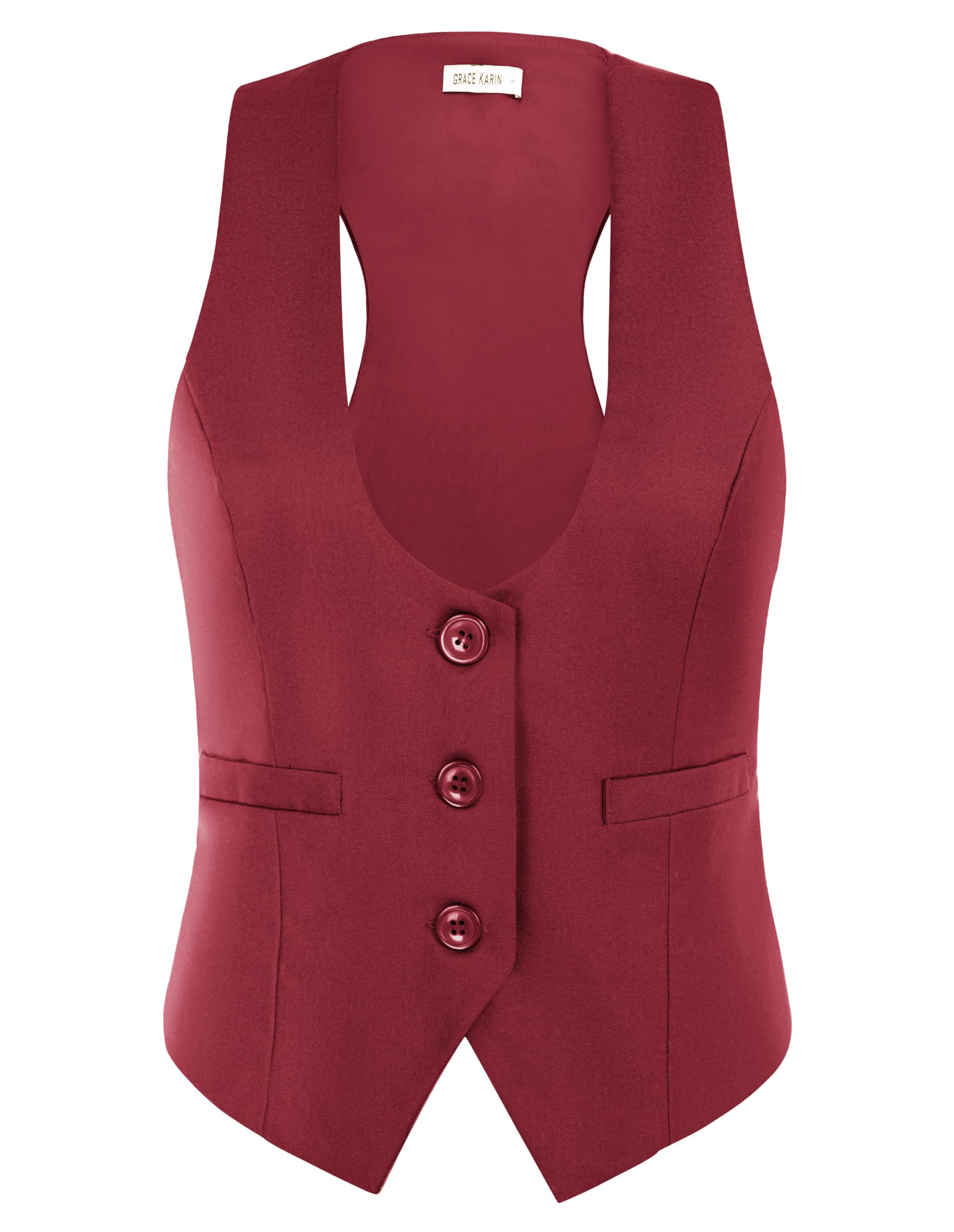 GRACE KARIN Women's Suit Vest Top, Dressy Casual Sleeveless Button Waistcoat, Fromal Steampunk Blazer for Work Office