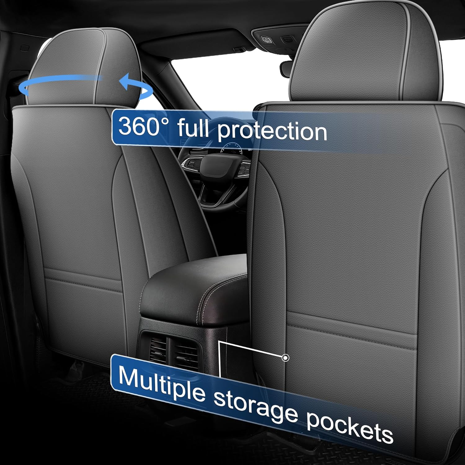 Front Seat Covers Fit for Nissan Rogue 2009-2025 2026 Car Seat Covers Luxury Leather Waterproof Automotive Seat Comfort Protectors Covers Compatible with Airbag(2 Seats,Black&Grey)