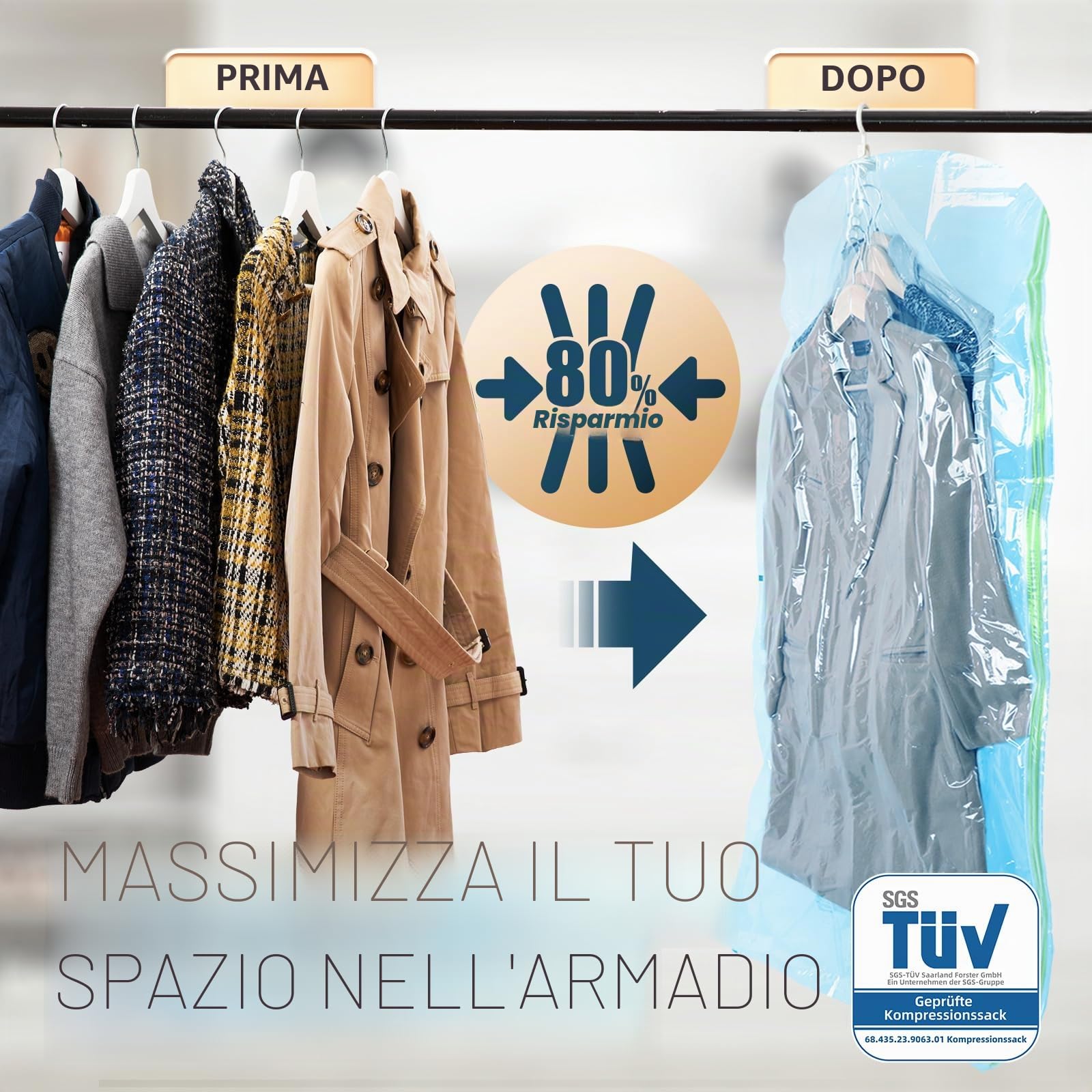 TAILI Sacchetti Sottovuoto da Appendere Buste Sottovuoto Vestiti Sacchetti con Gancio per Abiti, Conservazione di Giacche - sacchetti sottovuoto salvaspazio per la casa e i viaggi 4 Jumbo-Blu
