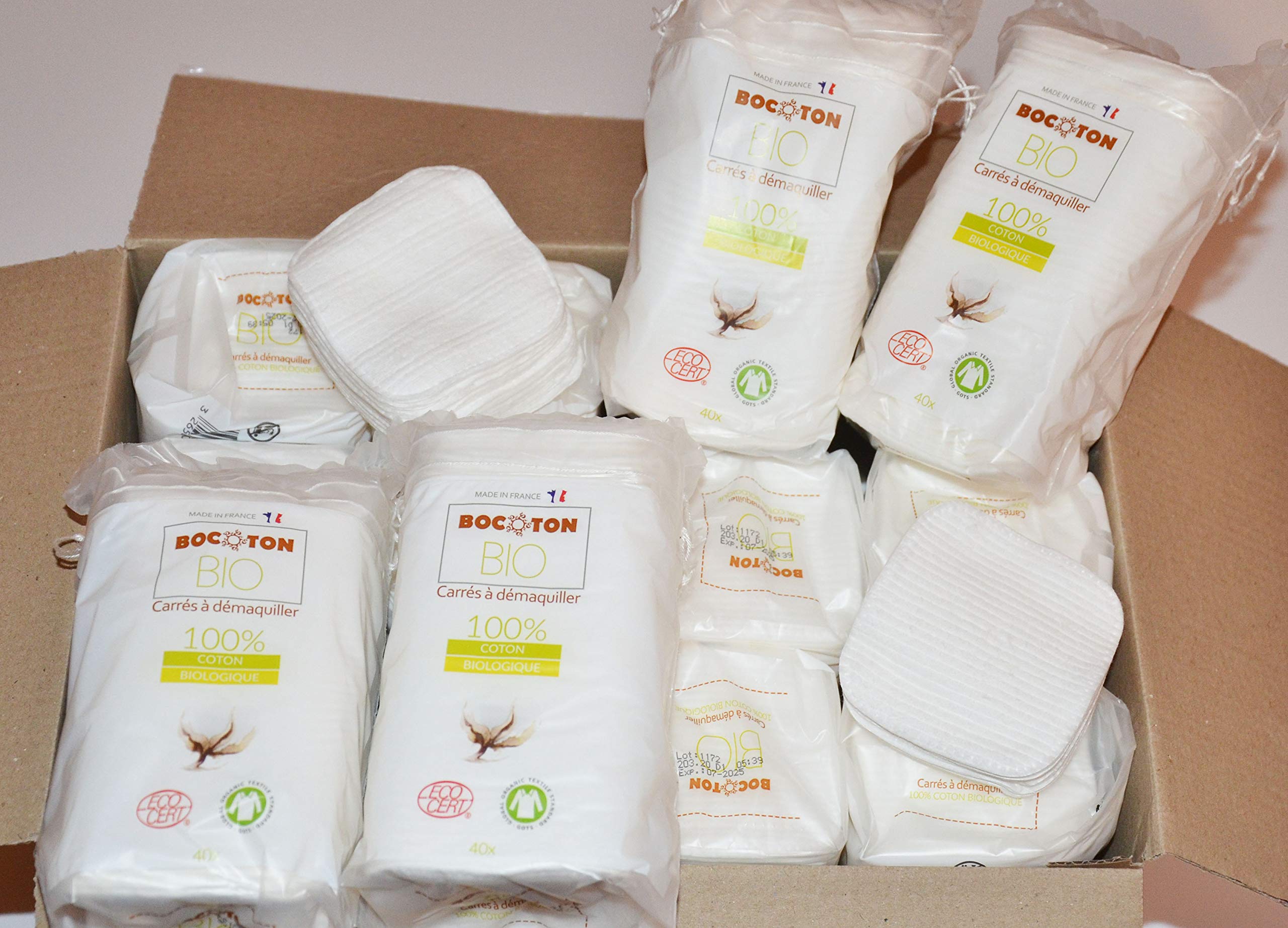 960 quadrati struccanti, 100% cotone biologico, 75 x 75 mm, certificati Ecocert, più morbidi di un cotone lavabile, economici e pratici, per uso cosmetico e cura della pelle