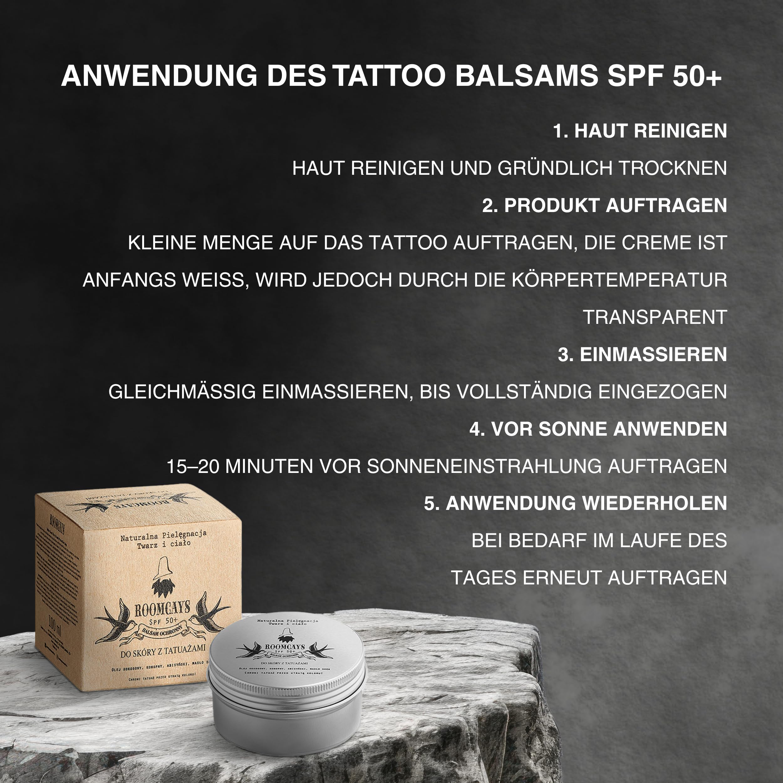 Balsam ochronny do wytatuowanej skóry, 100 ml, pielęgnujący balsam do skóry z filtrem SPF50+, balsam do tatuażu