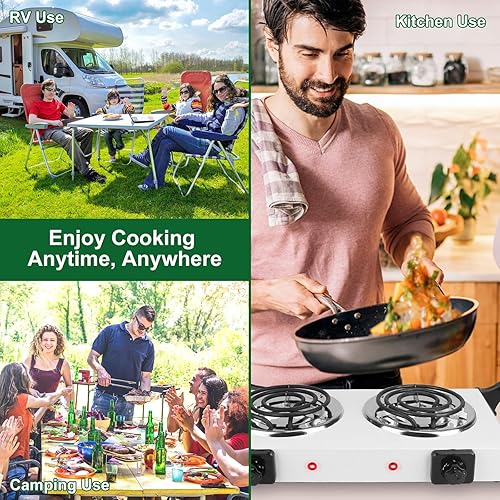 Miniatura 35 de Estufa eléctrica portátil, estufa eléctrica de doble quemador de 2000 W, quemadores infrarrojos para cocinar, quemadores dobles con placa de vidrio