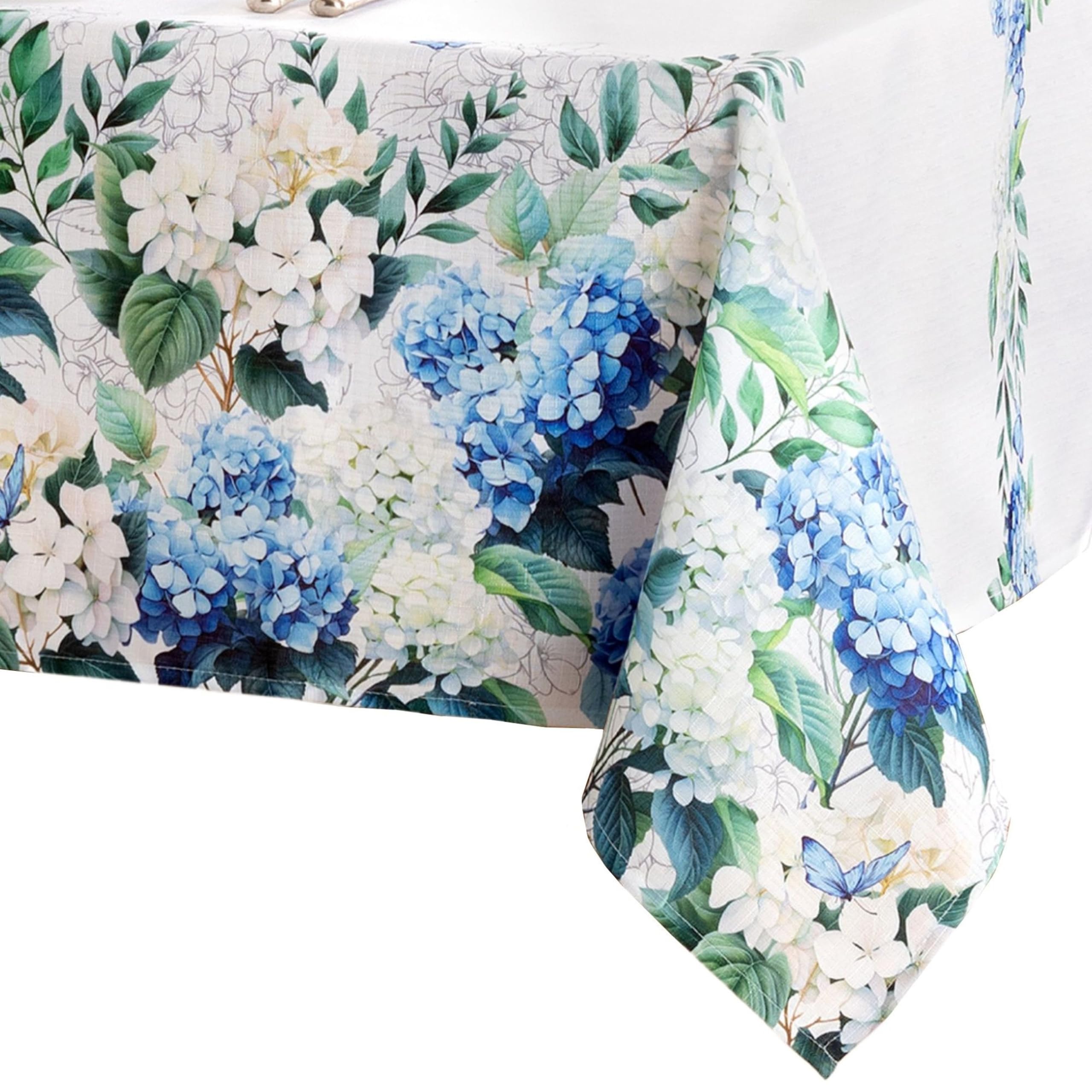 Elrene Home Fashions Hydrangea Bloom Floral Butterfly Double Border Spring/Summer Wrinkle Resistant Dining Tablecloth, 60"x144" Rectangle