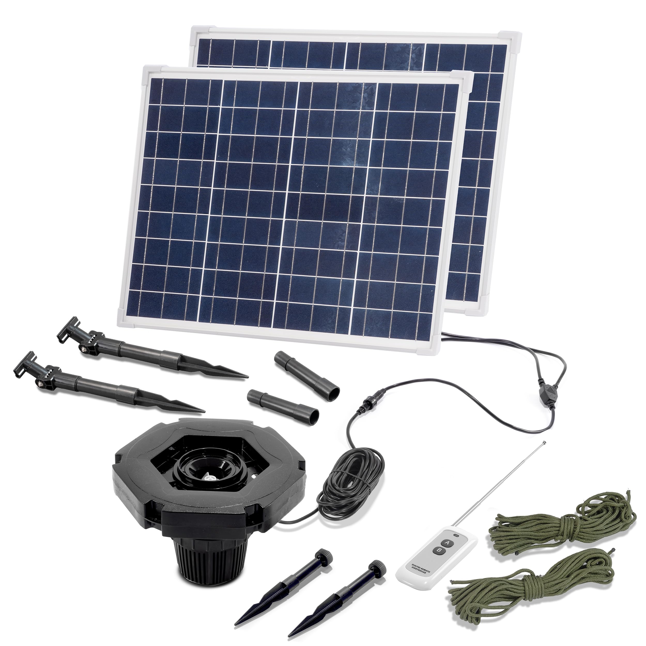 Esotec Schwimmender Solar-Fisch-Teichbelüfter Jet Flow 100/10000, Fernbedienung, Outdoor Teichpumpe mit 2x50Wp Solarmodule, 10000l/h Wasserumwälzung, 2x10m Fixierseile 101895