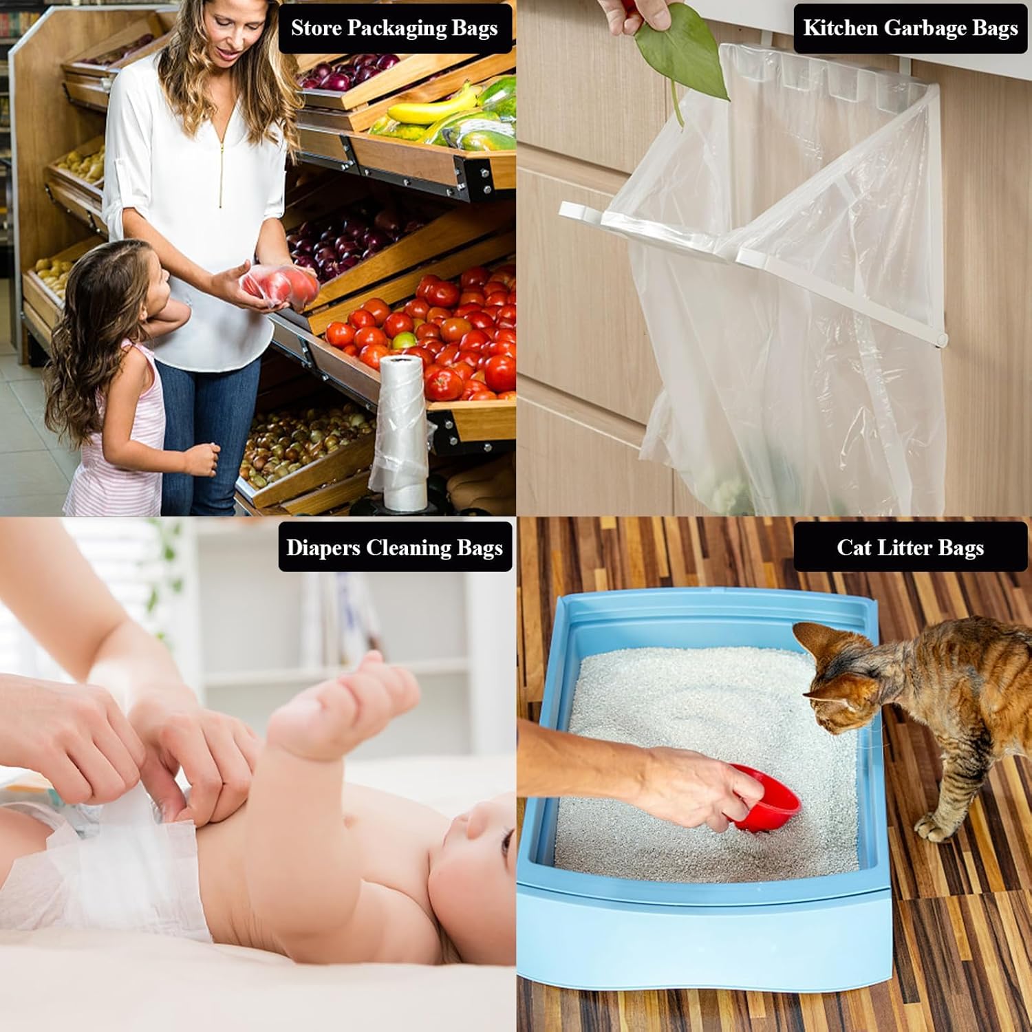 4 Rolls Plastic Produce Bags for Groceries,12x16in Durable Clear Food Storage Bags for Bread, Fruits, Vegetables, Kitchen, 1400 Pcs Disposable Plastic Storage Bag