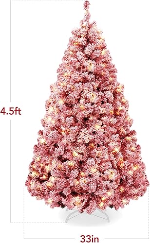 Miniatura 79 de Best Choice Products Árbol de Navidad rosa preiluminado de 6 pies, abeto completo con nieve artificial, decoración navideña con 250 luces, 928