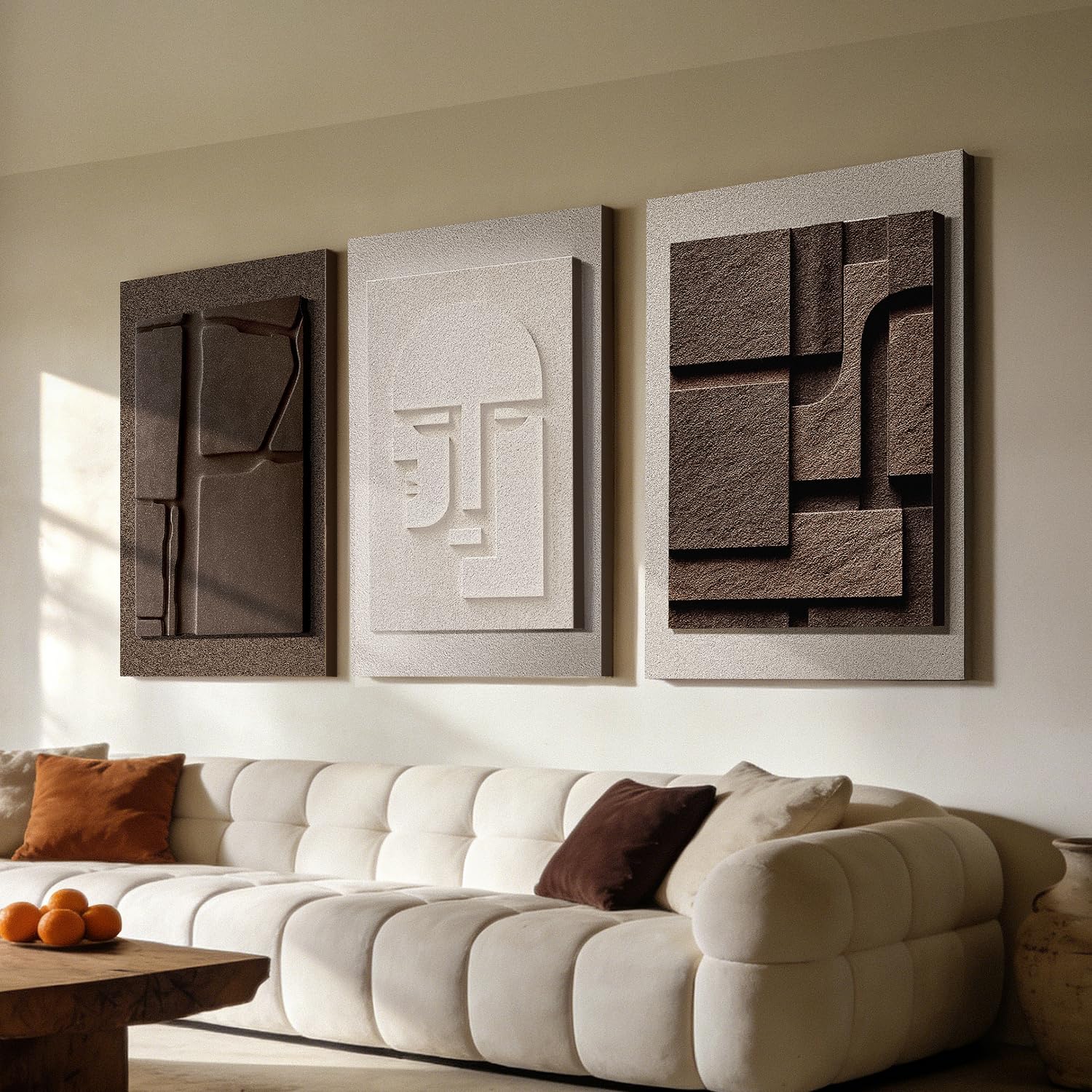 Photo 1 of Azartslr 3 Piece 3D Abstract Textured Wall Art White Brown Sandstone Living Room Decor