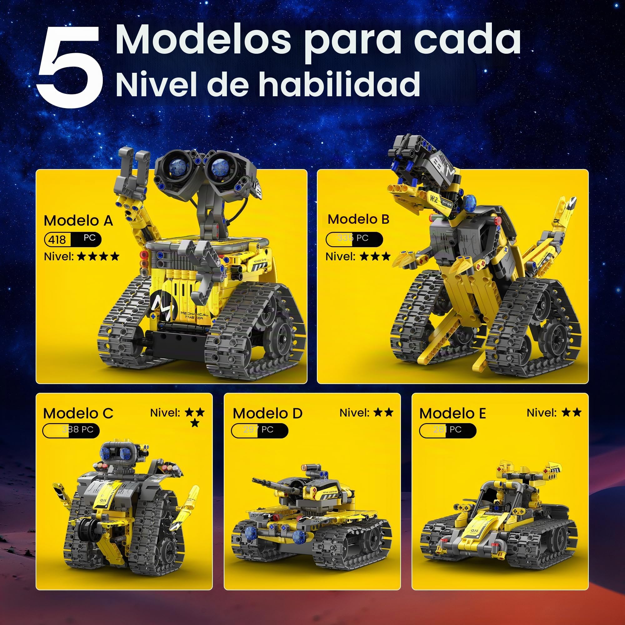 Sillbird 5 en 1 Kit de construcción de Robots con Mando a Distancia Stem Regalos para niños de 8-13 años, Codificación Juguetes Robóticos para Niños Cumpleaños（488 Piezas）