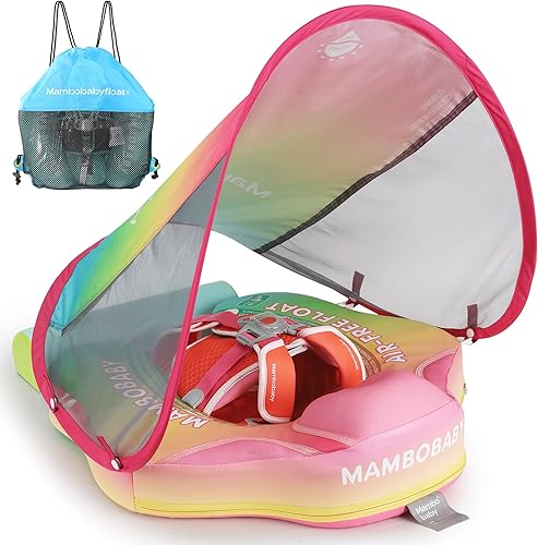 Miniatura 19 de Mambobaby Flotador de natación para bebé con toldo sólido para piscina, entrenamiento de natación, flotadores de agua sin aire, flotador de agua