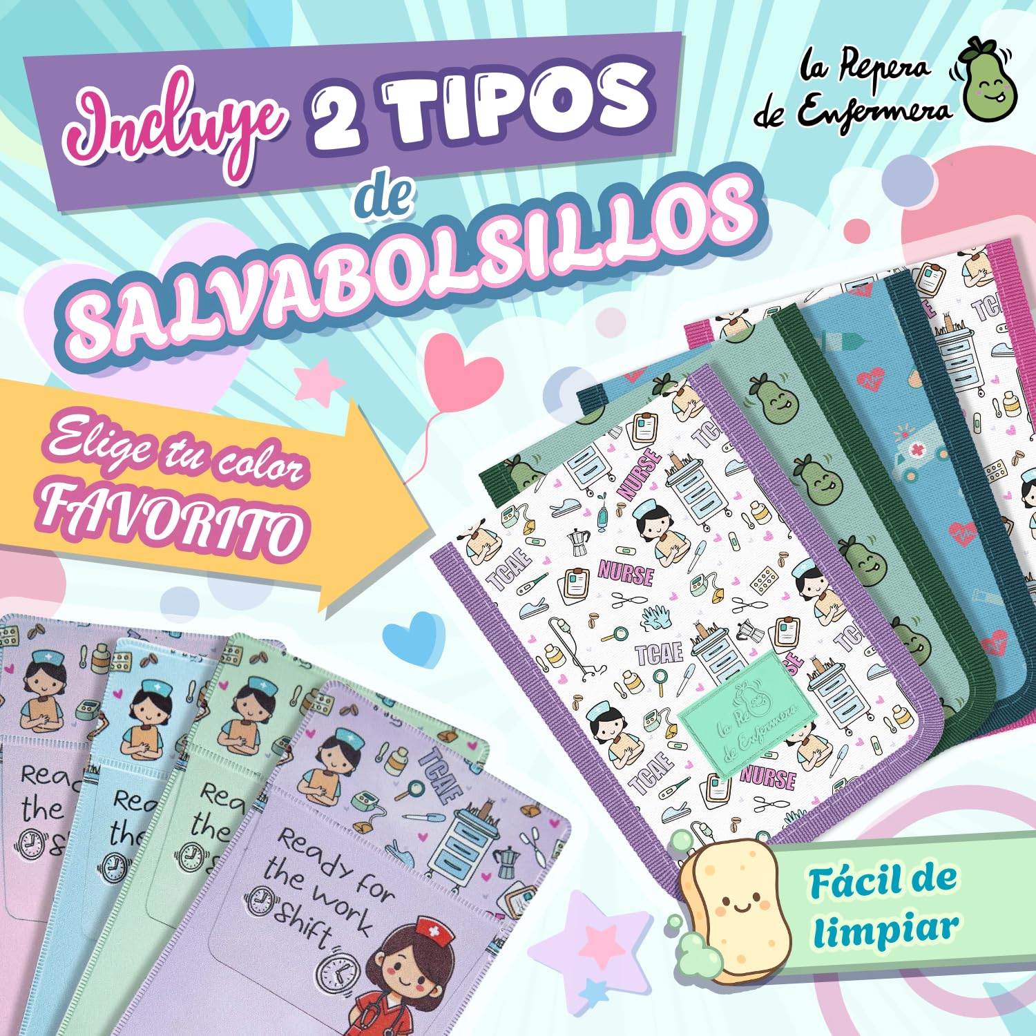 Pack de Enfermería 10 piezas | Regalos para Enfermeras | Salvabolsillos de enfermeria + 2 tijeras + Organizador de bolsillo enfermeria + Accesorios enfermeras (PURPLE NURSEES)
