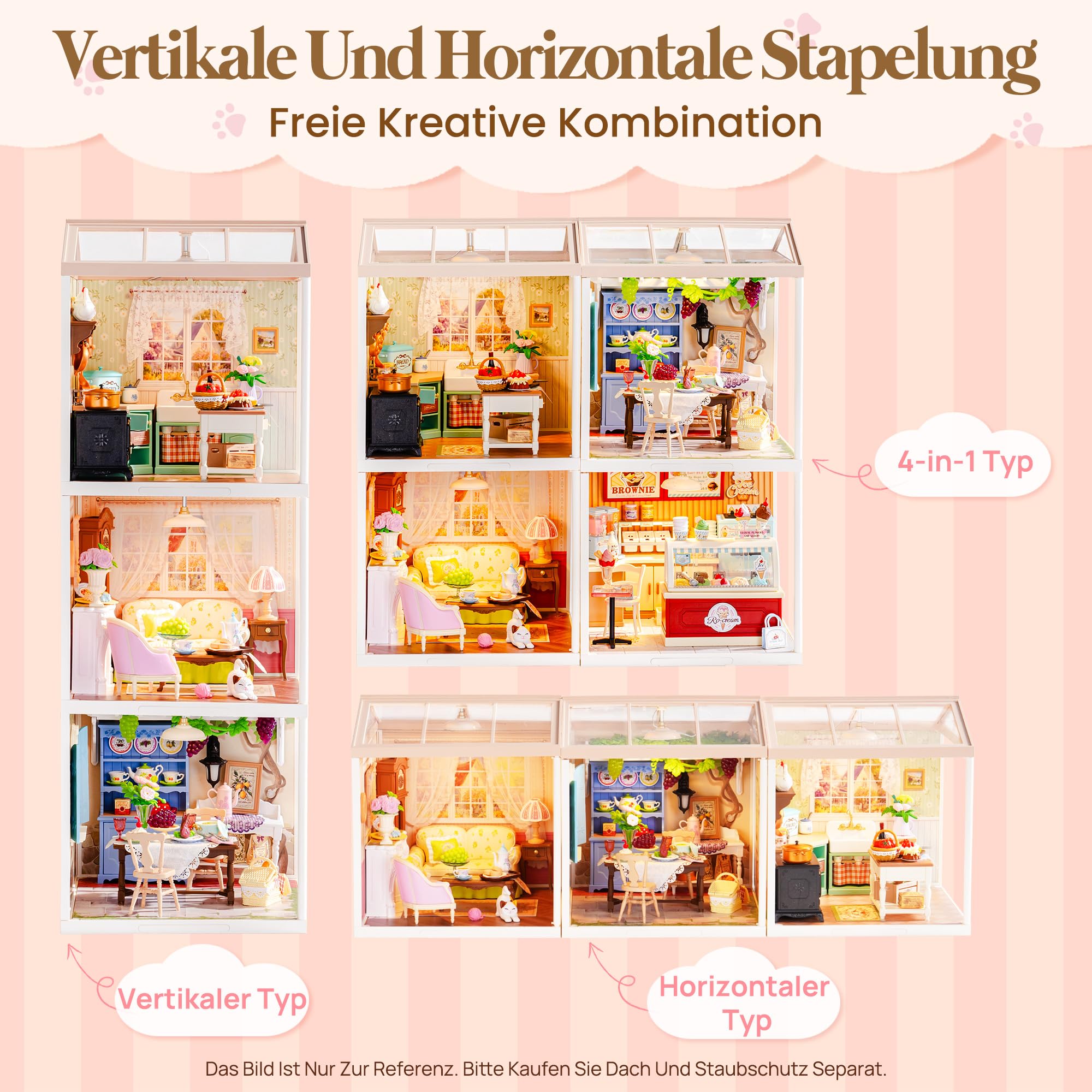 Rolife Super Creator DIY Miniature House Miniatur Haus Bausatz Selber Bauen Deko für Schreibtisch Bücherregal Modellbausatz Diorama Modellbau Bastelset für Kinder (Farmhouse Kitchen)