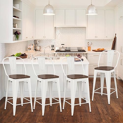 Miniatura 21 de HAOBO Home Taburetes de bar de 30 pulgadas de respaldo alto con asiento de madera [juego de 4] taburetes de bar de altura de mostrador, negro mate