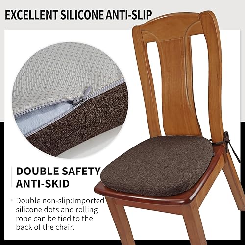 Miniatura 6 de Paquete de 6 cojines de espuma viscoelástica para sillas de comedor, de lino original de 16 pulgadas, cómodos cojines de asiento antideslizantes