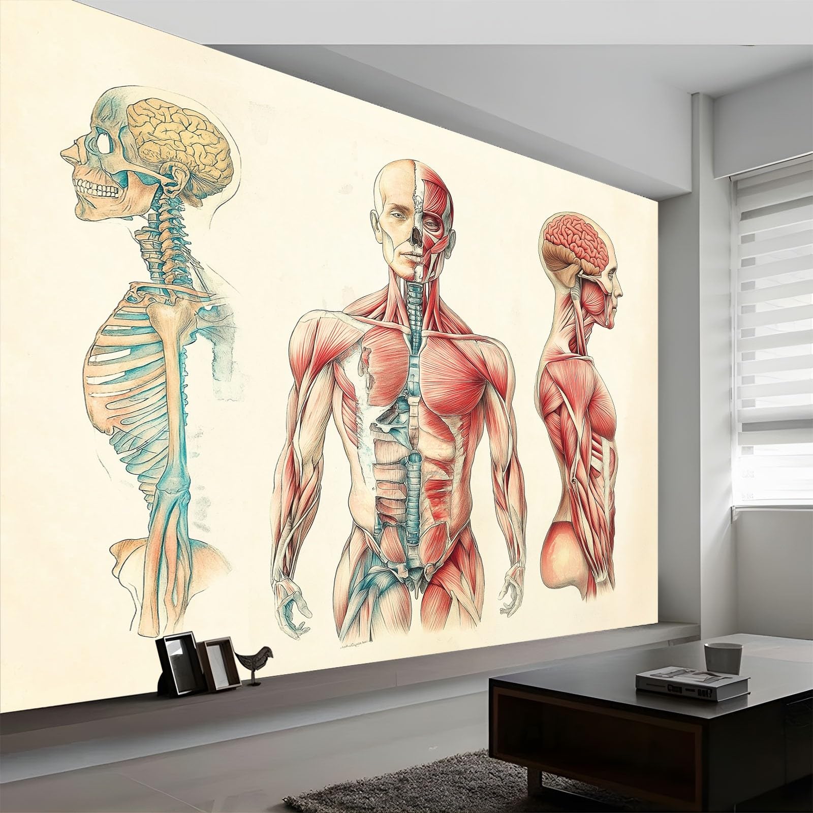 Panoramiczna tapeta 3D, 500 x 280 cm, wzór retro, ludzkie ciało, szkielet, tapeta z włókniny, duże ściany plakat do salonu, pokoju dziecięcego, dekoracja ścienna, łatwy montaż, beżowa