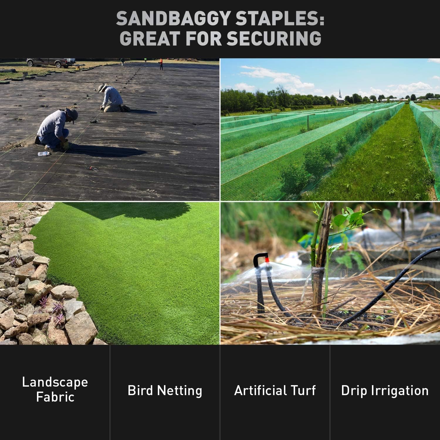 Sandbaggy Round Top 6-Inch Landscape Staples ~ SOD Garden Stakes Square Pin for Ground Cover Fabric & Drip Irrigation Tubing (1,000 Staples)