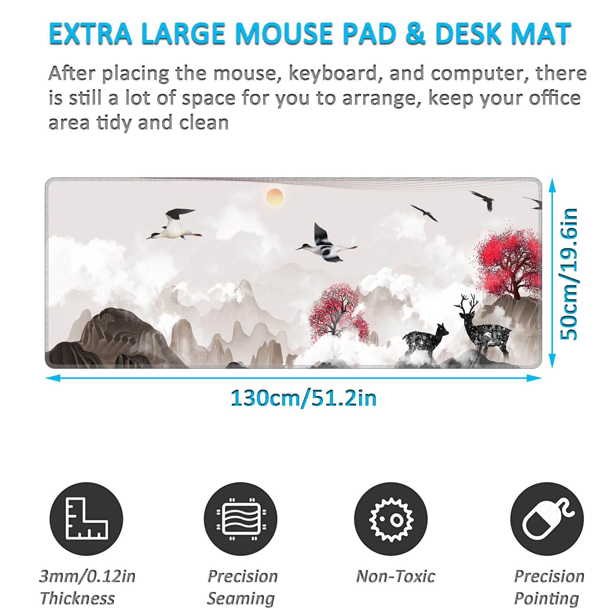 LL-COEUR Mousepad Grande Tappetino per Mouse da Gioco Naturale 1300x500x3mm Tappetino da Scrivania Esteso XXL Speed Gaming XXXL