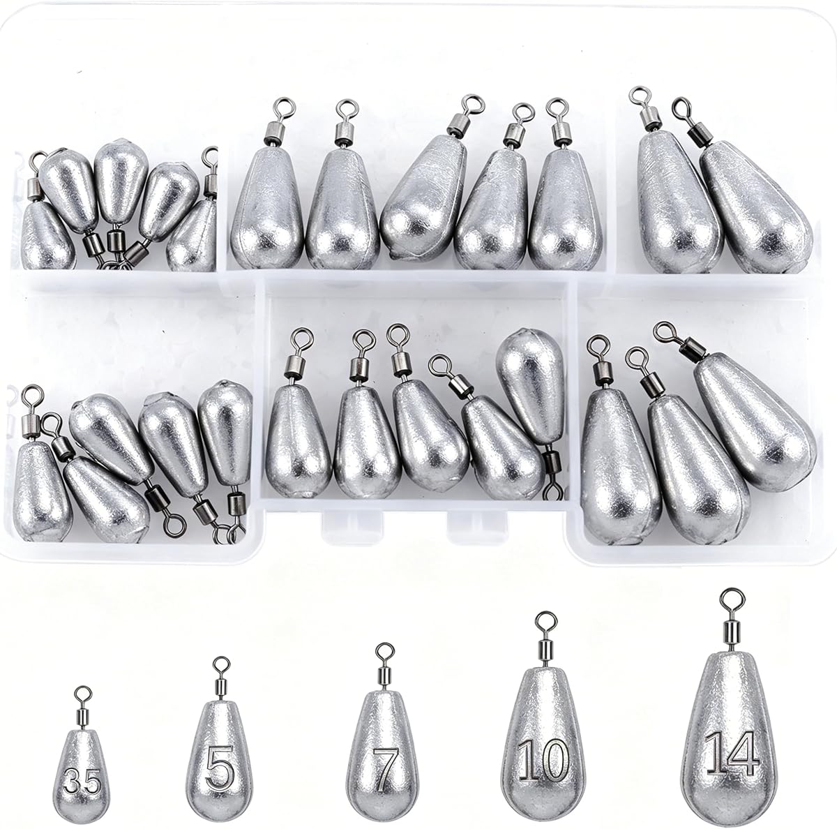 Fishing Weights Sinkers Kit Bass Casting Weights | Drop Shot Weights with Swivel for No-Snag Fishing Freshwater Saltwater Bass Catfish Weights Bottom Fishing Rigs
