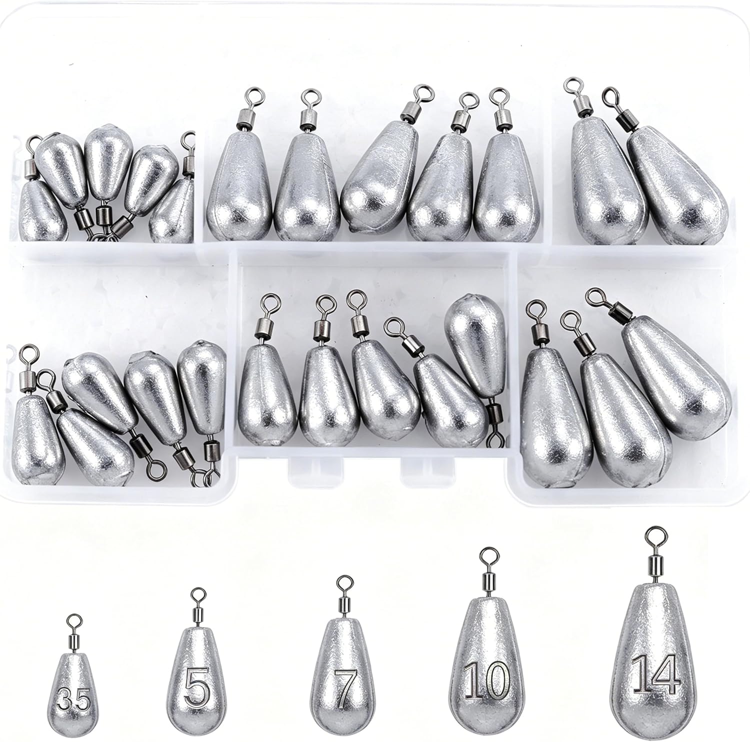 Fishing Weights Sinkers Kit Bass Casting Weights Drop Shot Weights with Swivel for Freshwater Saltwater Catfish Weights