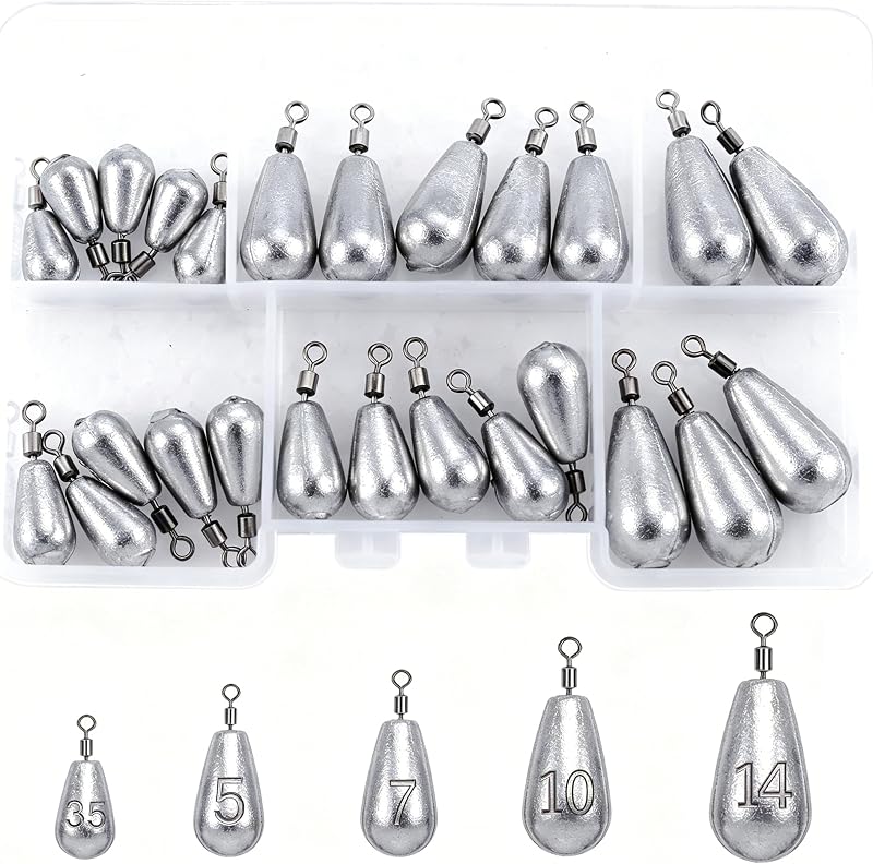Fishing Weights Sinkers Kit Bass Casting Weights | Drop Shot Weights with Swivel for No-Snag Fishing Freshwater Saltwater Bass Catfish Weights Bottom Fishing Rigs