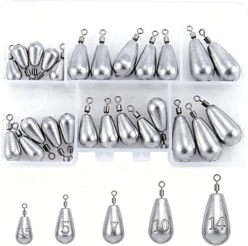 Fishing Weights Sinkers Kit Bass Casting Weights Drop Shot Weights with Swivel for Freshwater Saltwater Catfish Weights