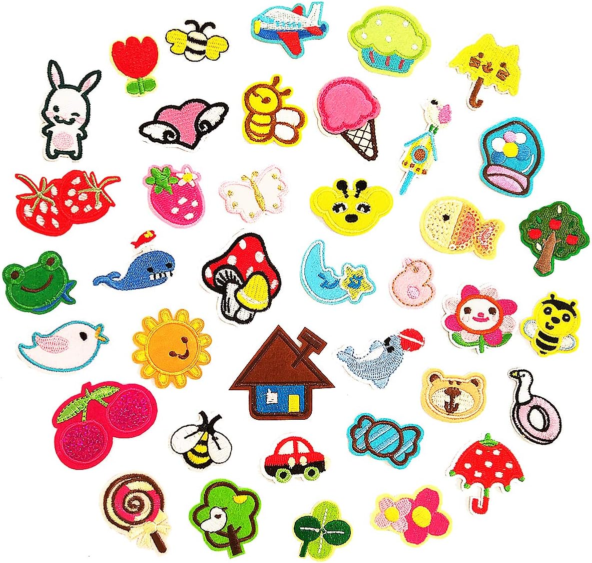 Czorange 39pcs Cute Iron On Patches Kids Small Decorative Patches Sewing On for Clothes Jackets Hats Backpacks Jeans, Flowers Hearts Butterfly Animals & More