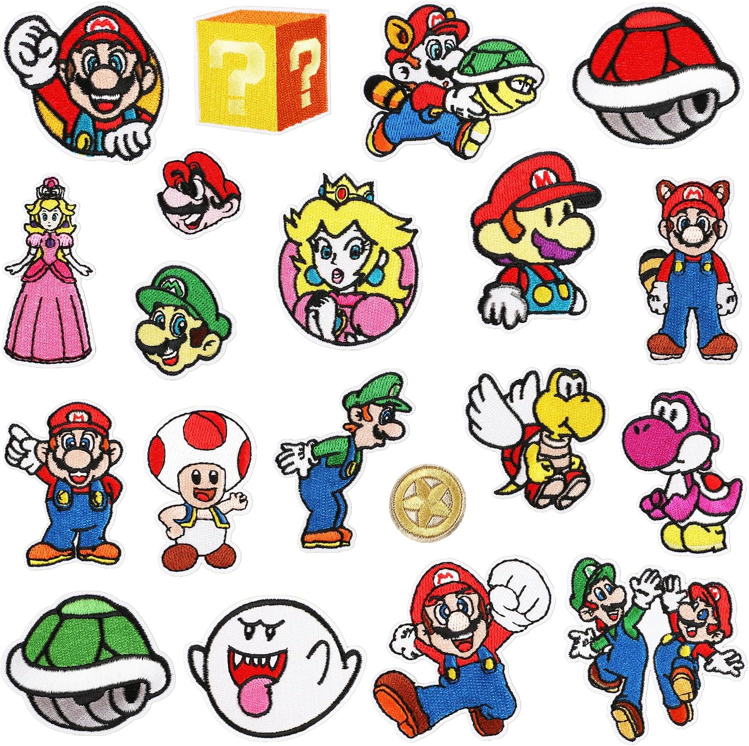 Iron on Patches,20 Pieces Embroidered Applique Patches,Sew On Iron on Patches Fabric Repair Patches Cute Cartoon Anime Mario Patches for Kids Adult Clothes Jeans Jackets Hats Shoes Backpacks