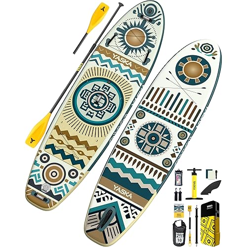 YASKA Inflatable Stand Up Paddle Boards - 11ft 35in Extra Wide Fishing Paddleboard,Ultra Stable Standup SUP Board,15 D-Rings, 5 Handles,Premium Accessories,Camera Mount,Youth/Adults