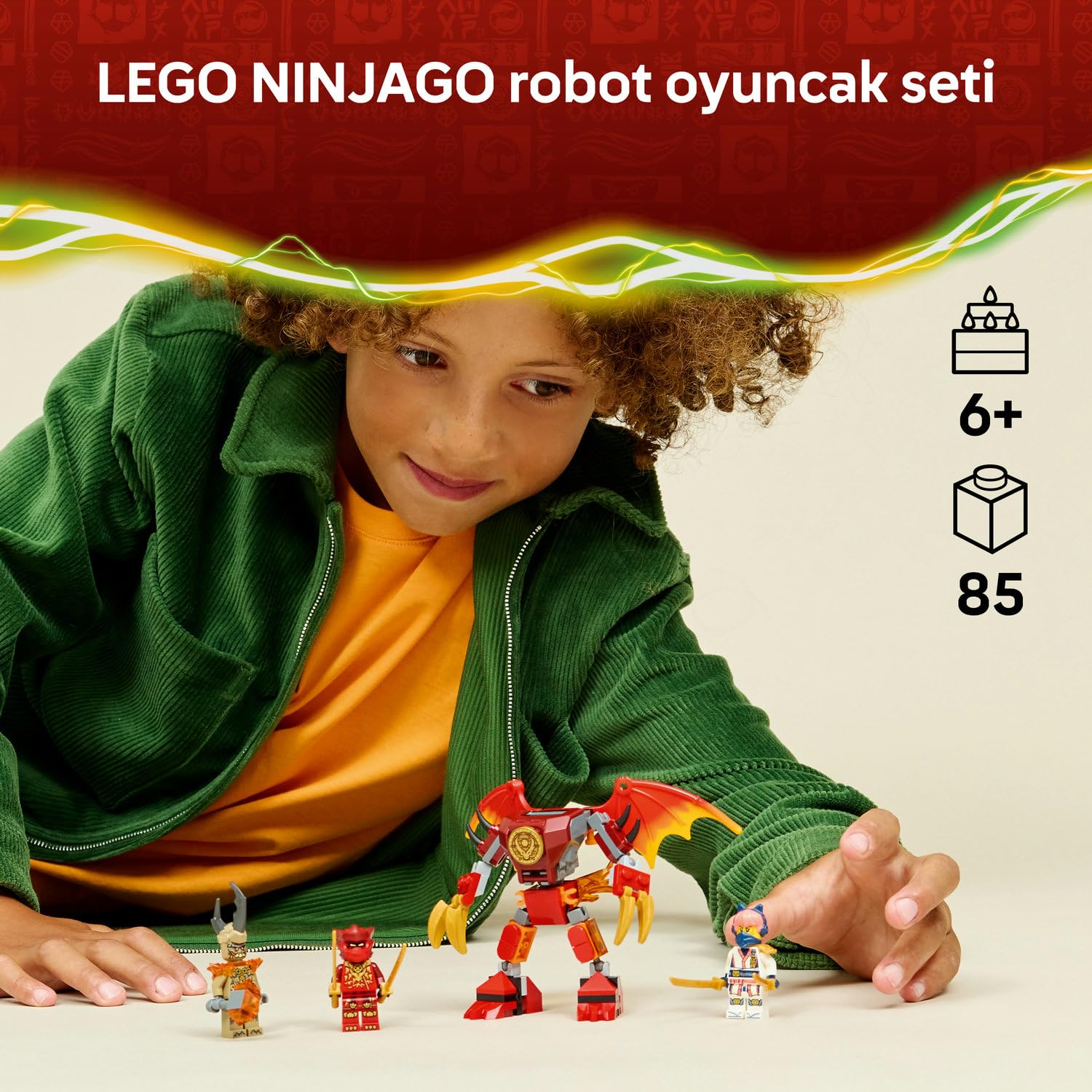 LEGO NINJAGO Kai’nin Ejderha Robotu Savaş Paketi 71851-6 Yaş ve Üzeri Çocuklar için 2 Kılıçlı Kai, Sora ve Pençeli Toprak Canavarı Minifigürleri İçeren Oyuncak Yapım Seti, Hediye Fikri (85 Parça)