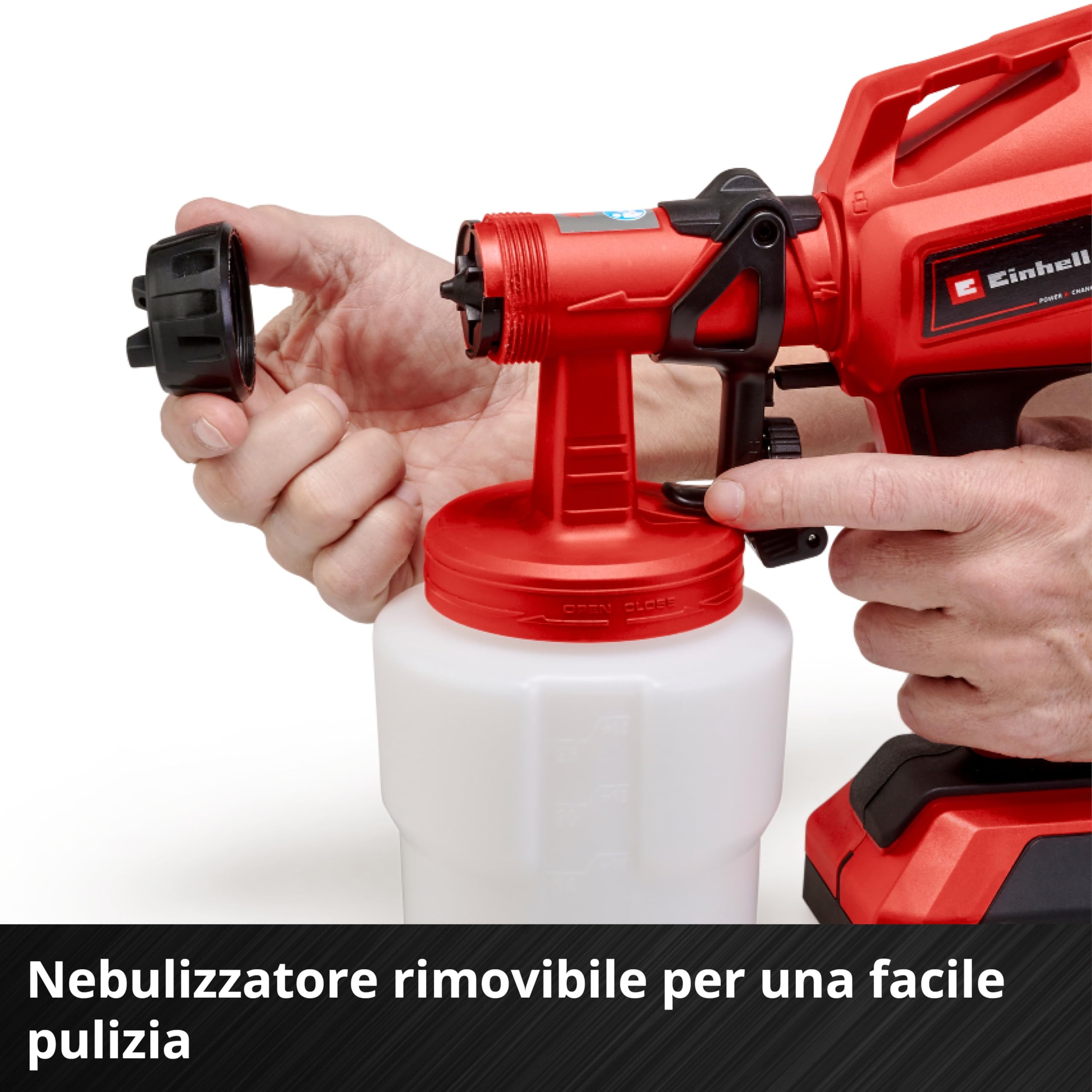 Sistema verniciatura a spruzzo TC-SY 18/60 Li-Solo Power X-Change (ioni di litio, 18 V, portata 650 ml/min, cont. vern. 800 ml, incl. ugello 2,0 mm e 2,5 mm, batteria e caricabatteria non inclusi)