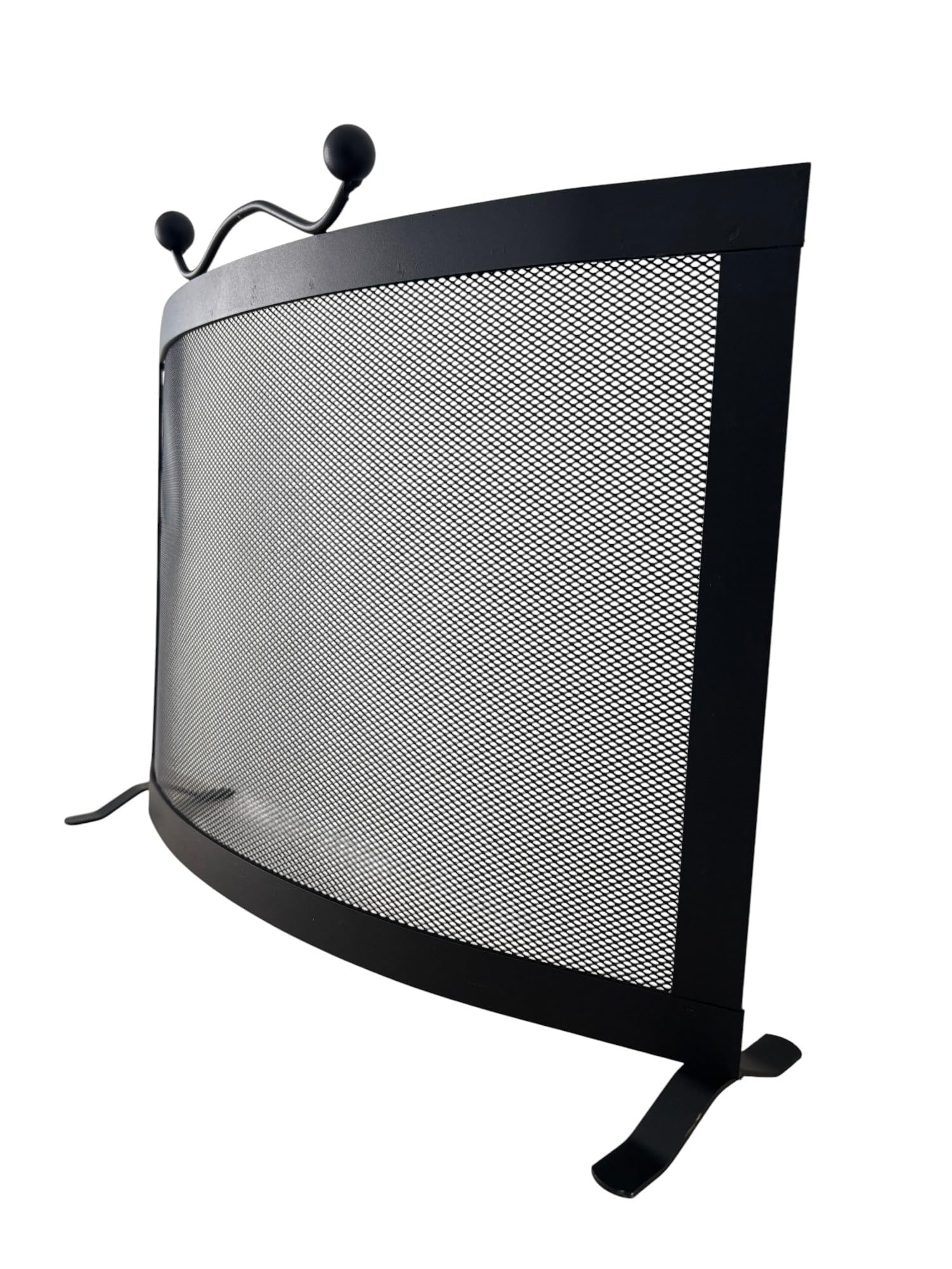 Parascintille per Camino in Ferro, Design Moderno Curvo, 57 x 43h cm, Nero, Made in Italy