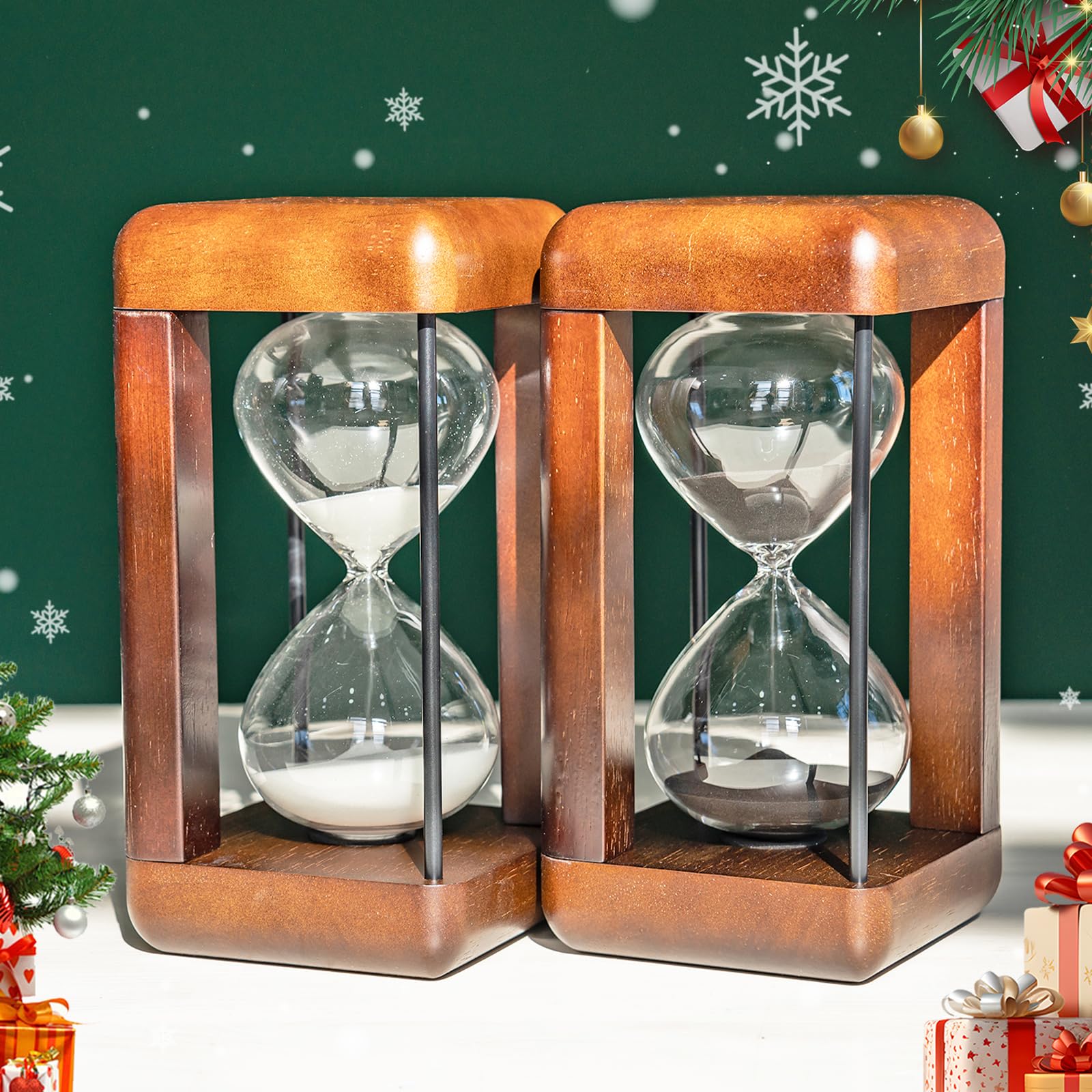 Große Premium-Sanduhr aus Nussbaumholz, 60-Minuten-Sanduhr, Stundenglas mit Geschenksanduhr, Dekor für Haus, Schreibtisch, Büro, Hochzeitsdekoration (Schwarz)