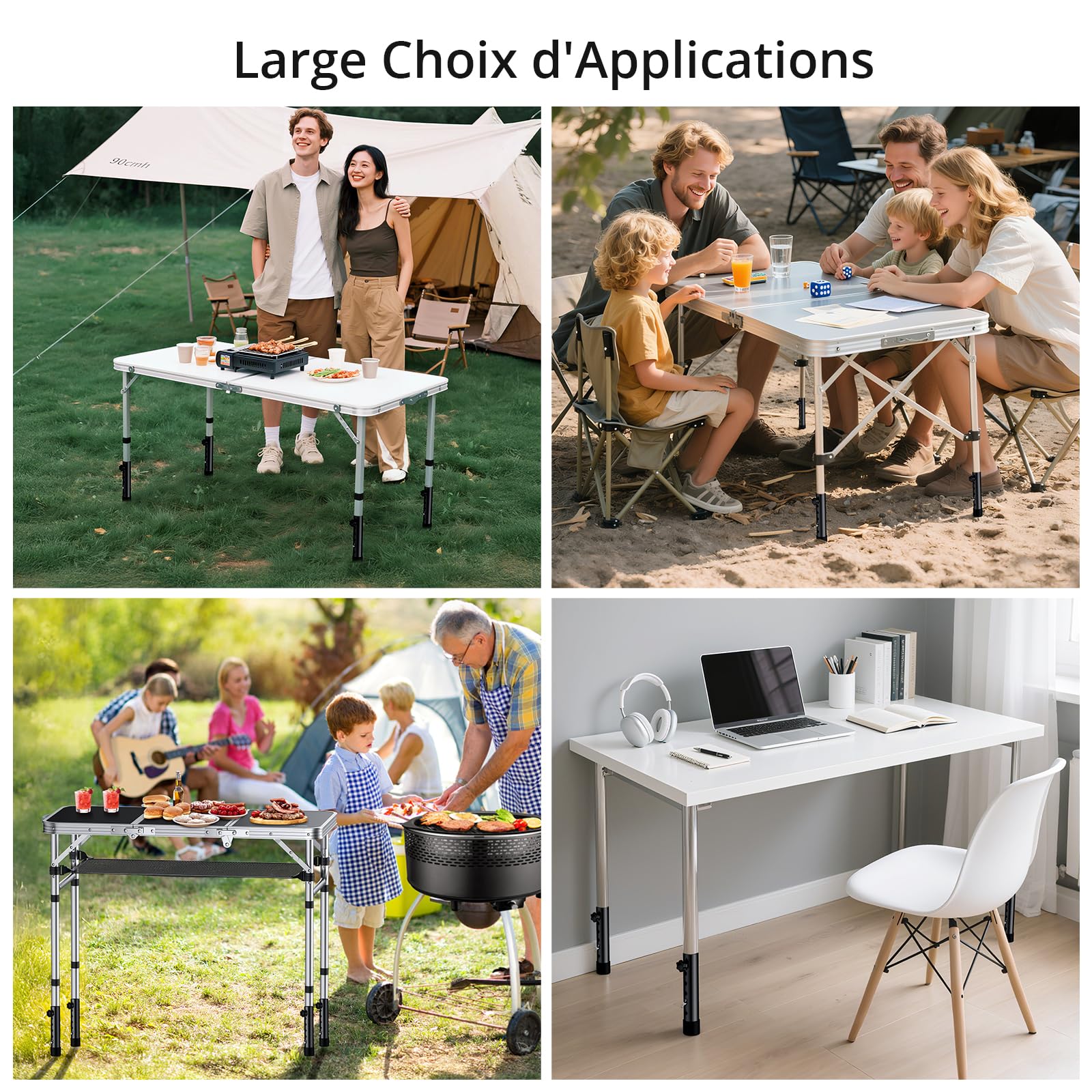 Anbte Lot de 4 Rallonges de Pieds de Table Pliantes, 5 Niveaux Réglables en Hauteur, Rehausseur de Pied de Table, Supports en Acier Robuste pour Pieds Droits et Pliés, Réduit Le Travail Arrêté, Noir