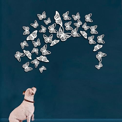 Miniatura 6 de pinkblume Decoraciones de mariposas blancas en 3D, calcomanías de arte de pared, calcomanías de arte de pared de papel extraíble, mariposa de perlas