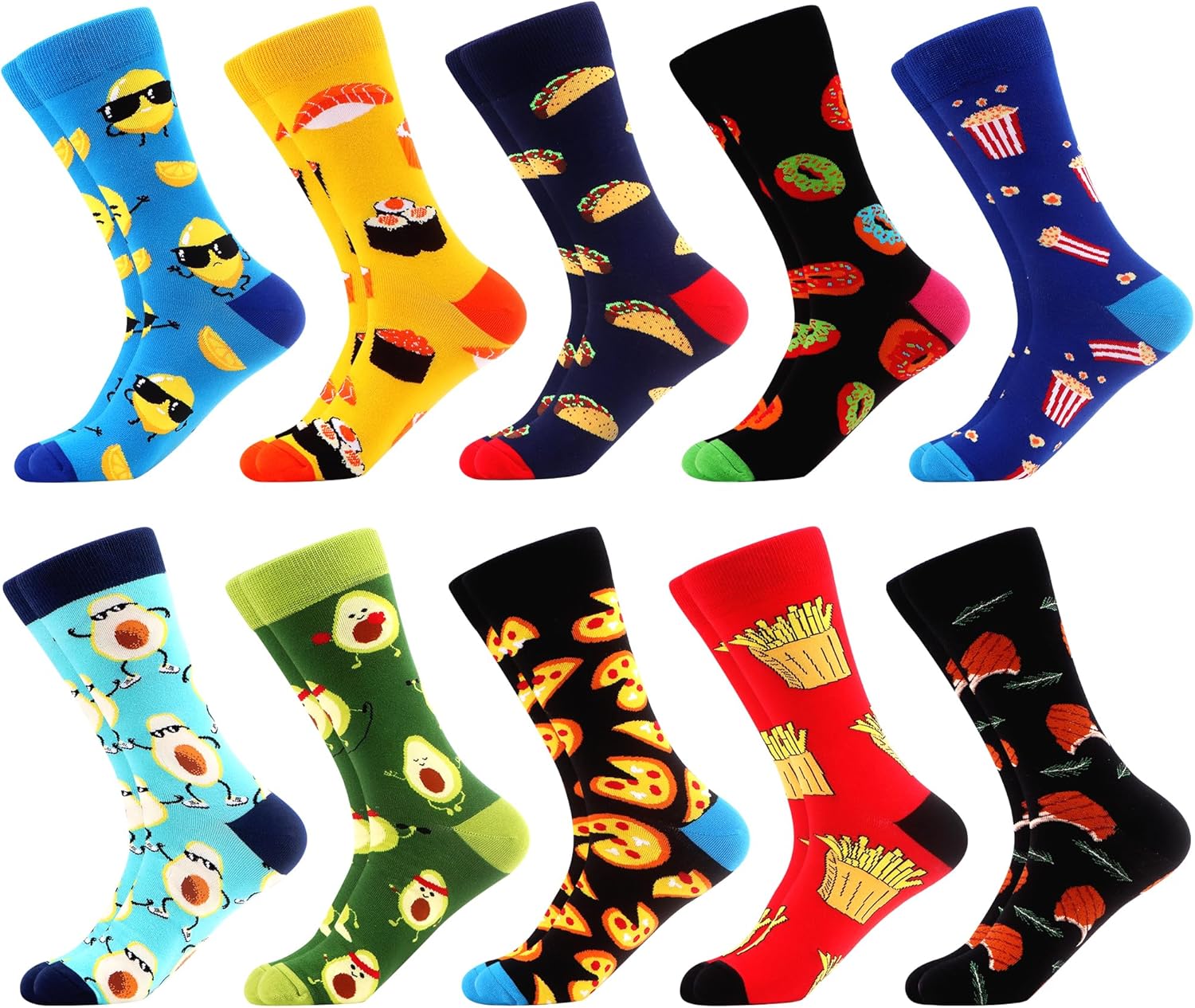 WeciBor Men's Dress Funny Crazy Colorful Novelty Combed Cotton Crew Socks 12 Pack - Size 7-10/10-13/13-15