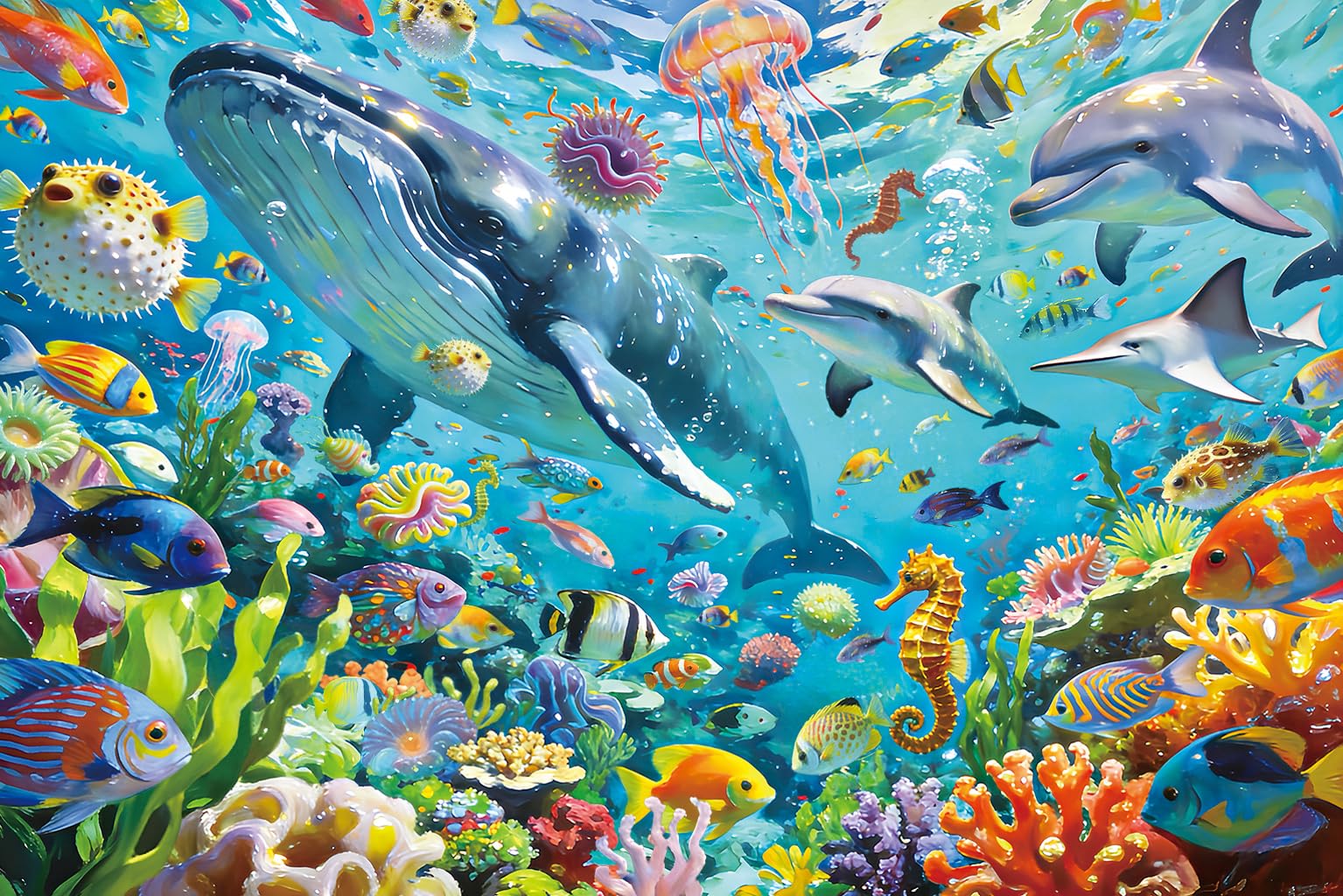 Jigsaw Puzzles 100 Pieces for Kids jigsaw puzzles for Kids 100 Piece Puzzle Educational Learning Toys for 6 7 8 9 girls and boys- Colorful Marine Animals