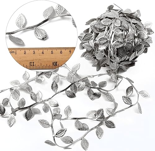 Miniatura 2 de David accessories Cinta de Adorno de Hojas Plateadas - 20 Yardas - para Manualidades DIY, Fiestas, Bodas, Decoración del Hogar (Plateado)