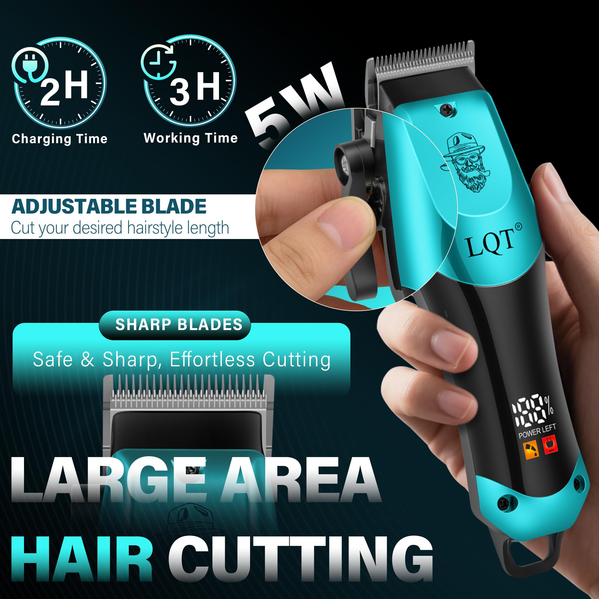 Kit tagliacapelli da uomo 4 in 1, include tagliacapelli per naso, rasoio elettrico e trimmer per incisione, set di toelettatura ricaricabile USB wireless, design blu sfumato, regalo ideale per gli