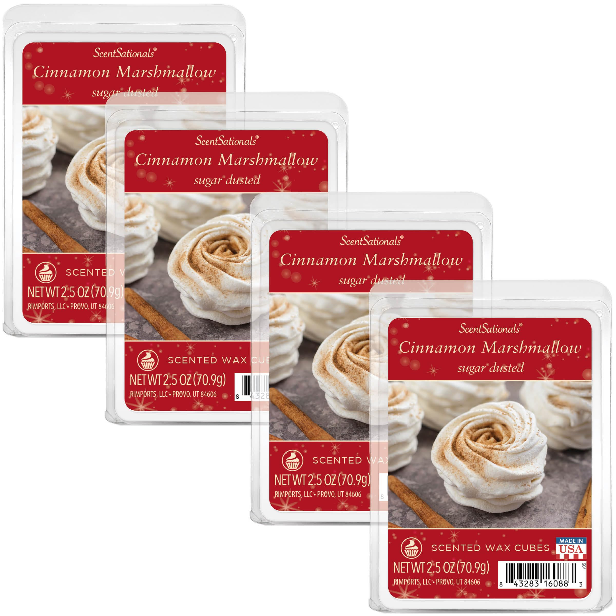 Scentsationals Wax Melts Strong Scent - Cinnamon Marshmallow - Long Lasting Scented Wax Cubes for Warmers, 10oz (24-Cubes)