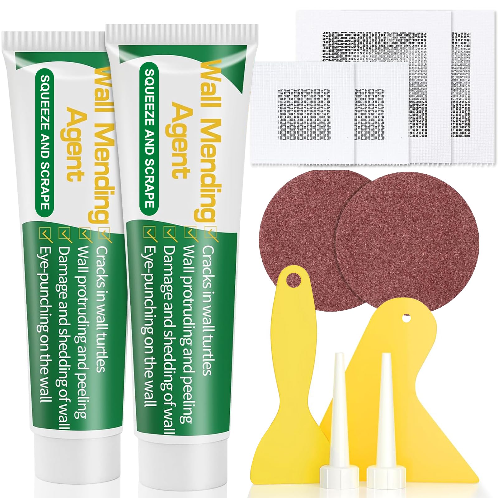 WenYa Wall Filler Repair Kit, Wall Spackle Repair Paste With 4 PCS Drywall Patch, Sandpaper, Scraper, Hole Filler Kit for Repairing Holes, Peeling, Graffiti, Cracks