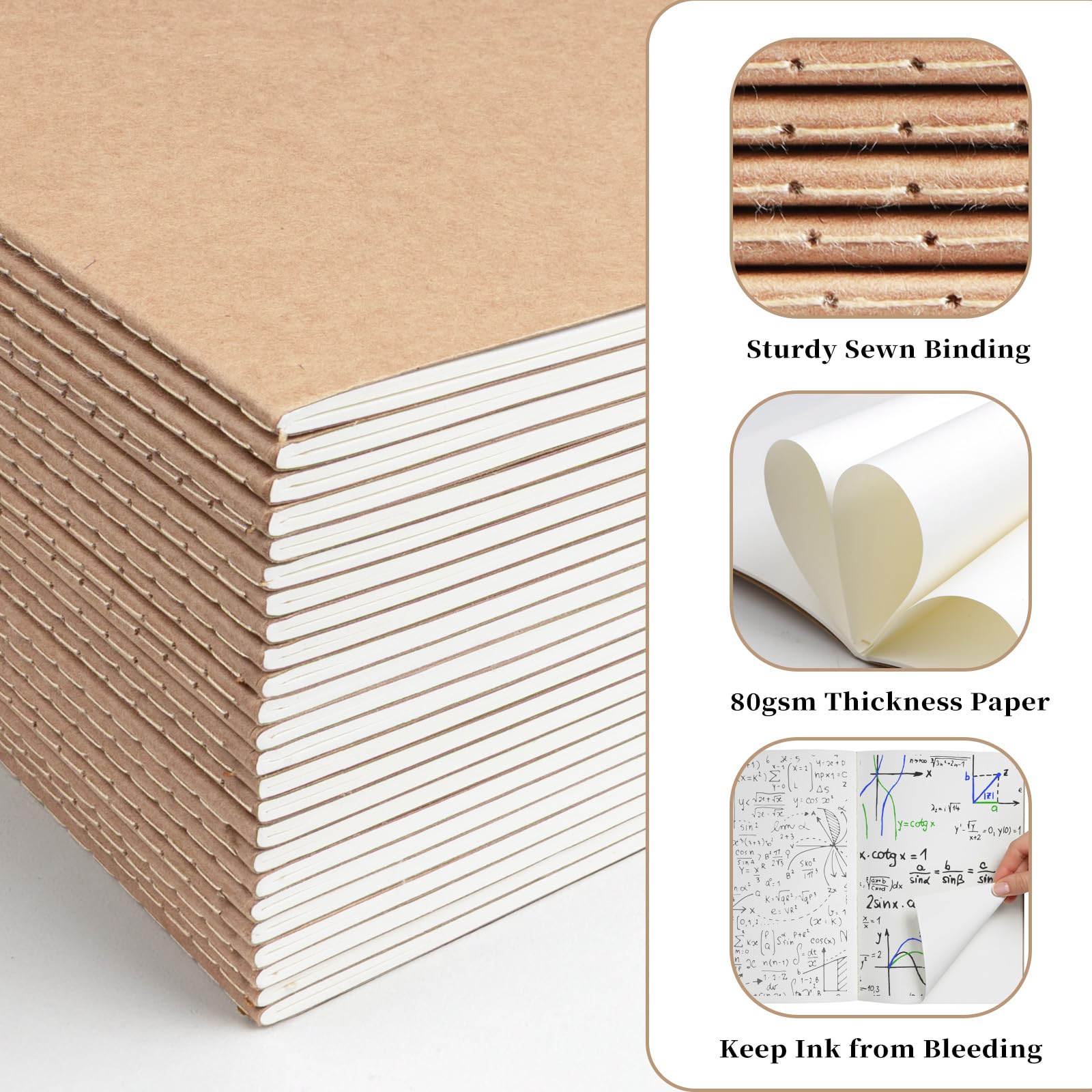 Confezione da 72 quaderni A5 in carta kraft, a righe, 21,1 x 14 cm, 60 pagine, set di diario di viaggio per lavoro, scuola, studenti, bambini, regalo, ufficio, forniture per il rientro a scuola