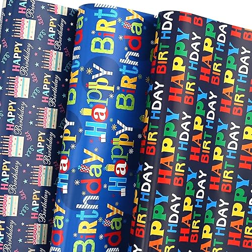 U'COVER Papel de regalo de cumpleaños  6 hojas grandes, papel de regalo de feliz cumpleaños para niños, niñas, hombres, mujeres y baby showers  3