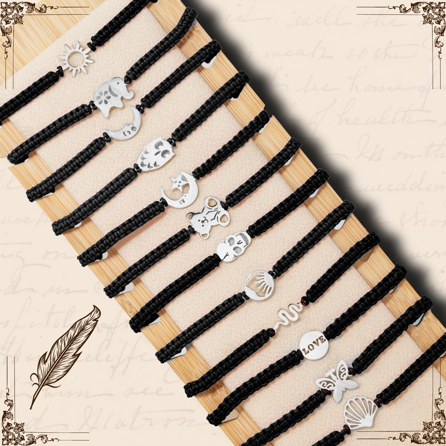 cotigo Pulsera Hilo Destino con Simbolos de acero inoxidable, amuletos de proteccion y suerte, Amuletos contra el mal de ojo - Pulsera Mujer/Pulsera Hombre, regalo original.