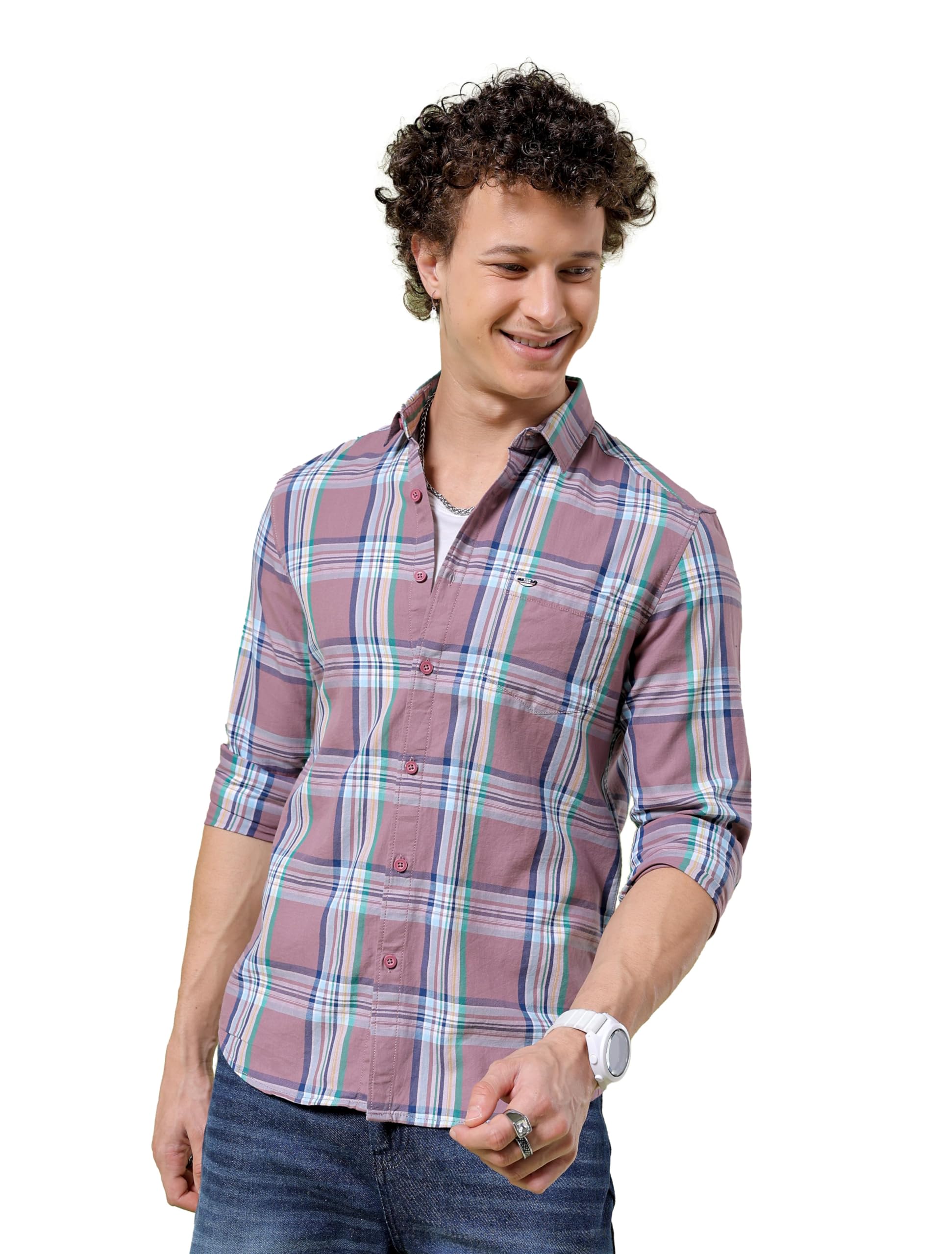 the indian garage co Men Slim Fit Checkered Full Sleeves Cutaway Collar Casual Shirt-picture-18