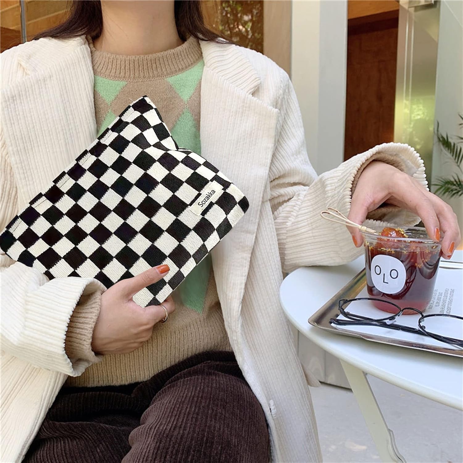 KEYRI Make up Bag Toiletry Bag Portable Travel Makeup Pouch Mini Cosmetic Bag Plaid Corduroy Zipper Pouch Cosmetic Organizer for Women and Girls Small Make up Bag (Black) 10 815kskof4yL. AC SL1500