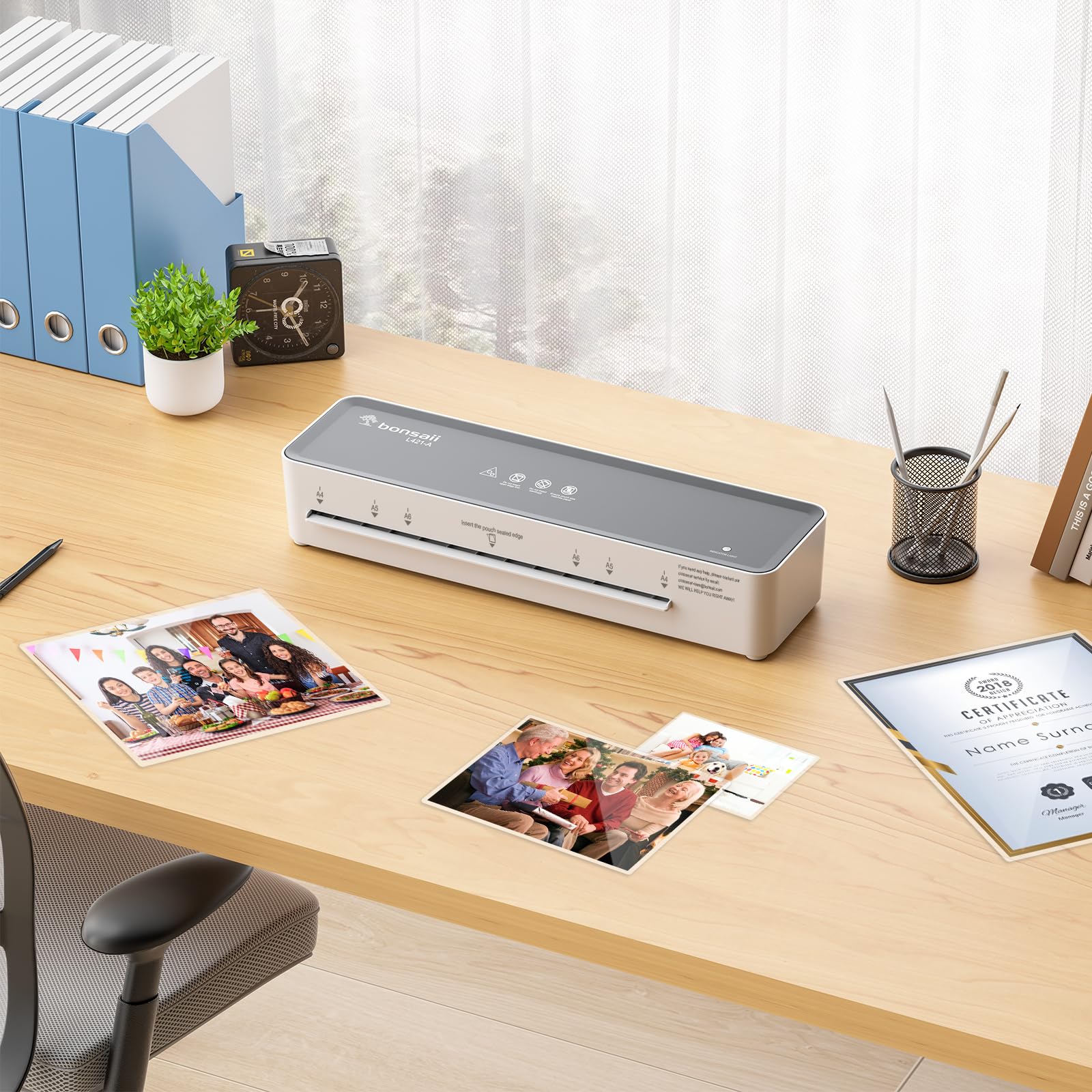 Bonsaii Plastificadora A4, Función ABS, Apto para Documentos A4, Oficina y Hogar, 80-100 Micrones, Incluye 10 Hojas de Laminado a4, L421-A