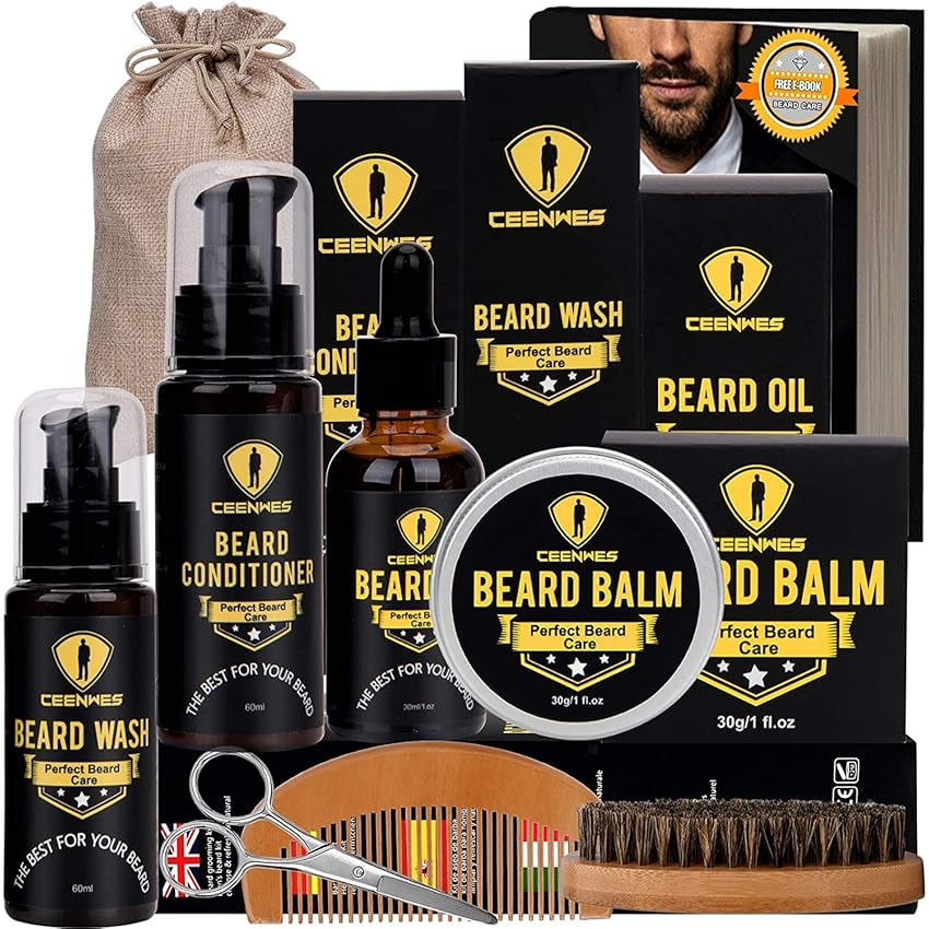 Immagine del prodotto Kit Barba Uomo per Updraed 10 in 1 Regalo Uomo Compleanno, E-Book Gratuito, Olio per Barba, Spazzola per Barba, Pettine per Barba, Balsamo per Barba, Shampoo per Barba e Forbici per Baffi Set Barba