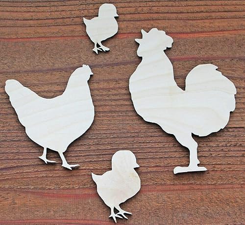 Miniatura 8 de Set of 4 Rooster 1/8" thick Hen Chicks Chickens Unfinished Wood Laser Cut Out Crafts Farmhouse Sign DIY Ready to Paint or Stain