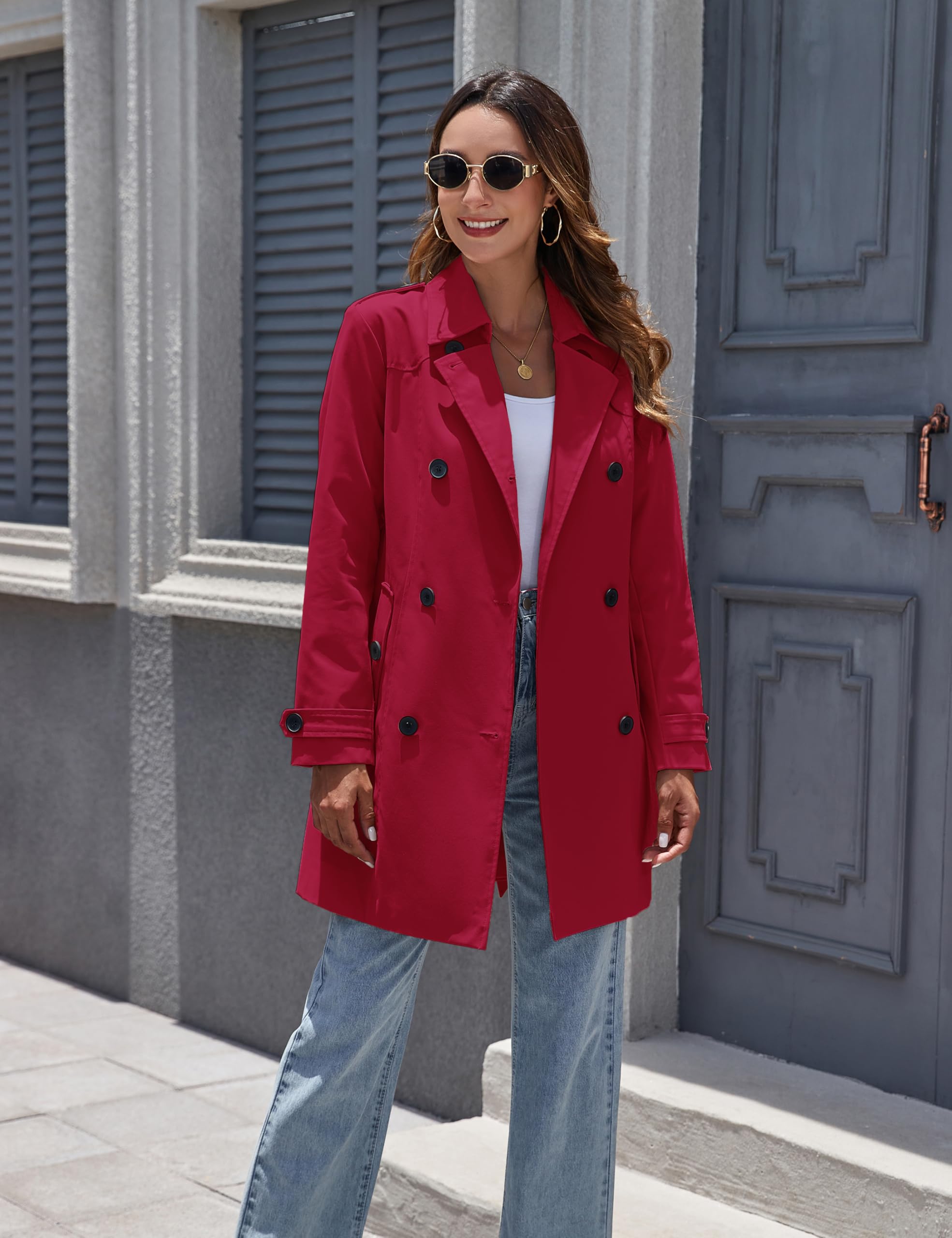 Wantdo Jacke Damen Frühling Lang Trenchcoat Slim Fit Gürtel Mantel